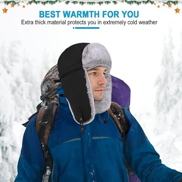 Winter  Trapper Hat for Men Women Cold Trooper Hat for Skiing Hunting Black - Picture 4 of 4